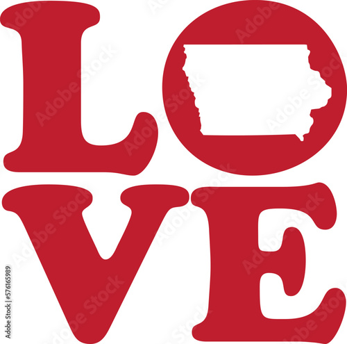LOVE Iowa State Red Outline Vector Graphic Illustration Isolated