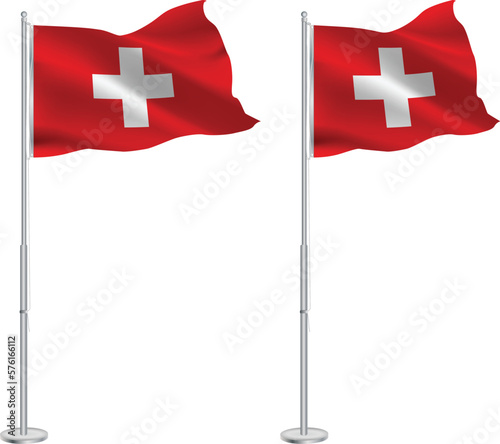 Isolated waving national flag of Switzerland on flagpole