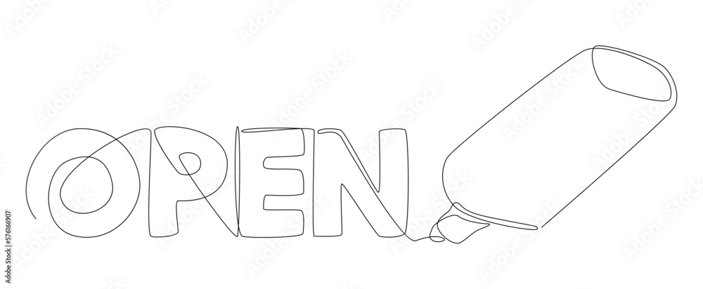 One continuous line of Open. Thin Line Illustration vector concept. Contour Drawing Creative ideas. One continuous line of Open. Thin Line Illustration vector concept. Contour Drawing Creative ideas.