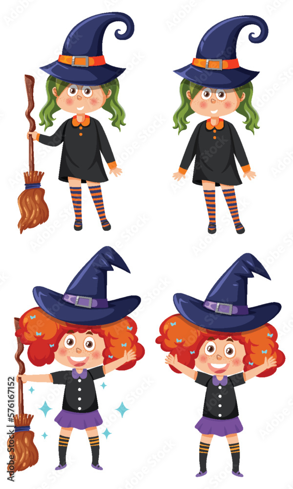 Set of witch cartoon character