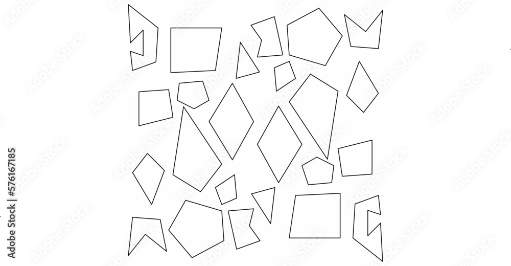Line art of simple symmetrical and non-symmetrical shapes. Simple line art