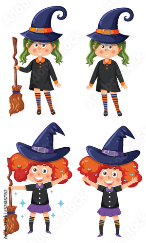 Set of witch cartoon character