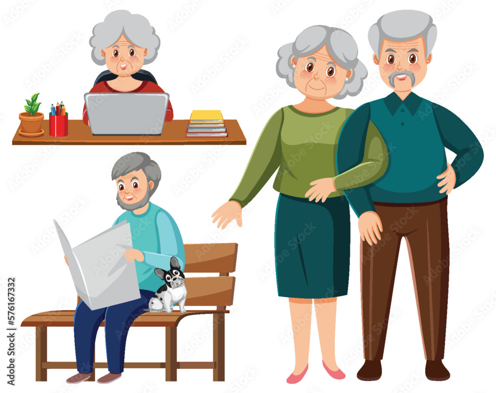 Set of old people characters Set of old people characters