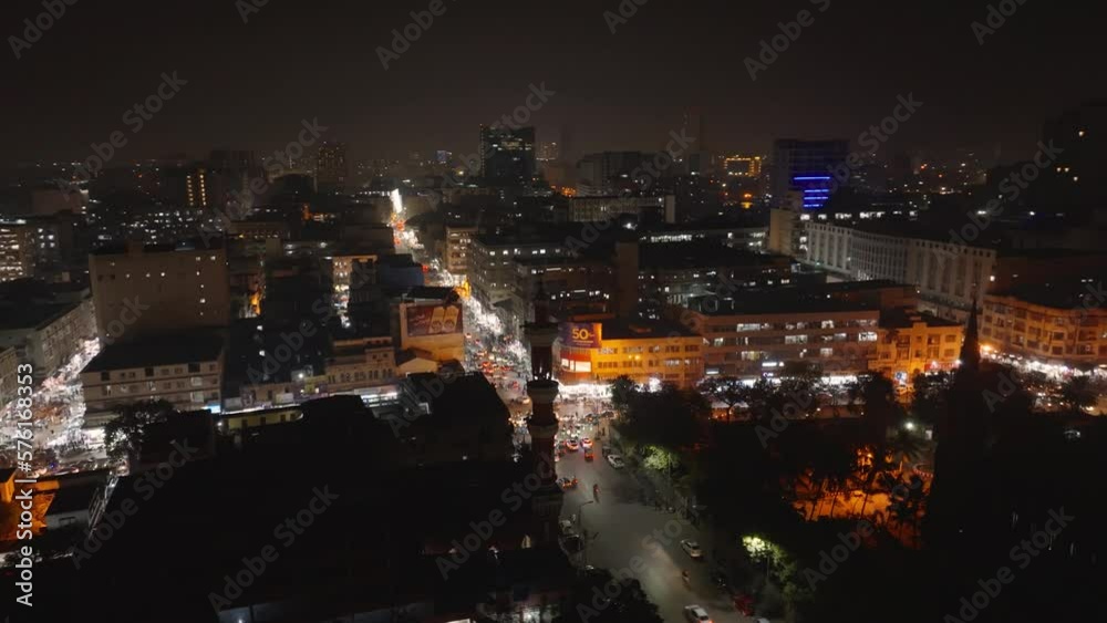 Aerial Nighttime View Of Traffic Intersection In Downtown Karachi . Dolly Zoom Aerial Nighttime View Of Traffic Intersection In Downtown Karachi . Dolly Zoom