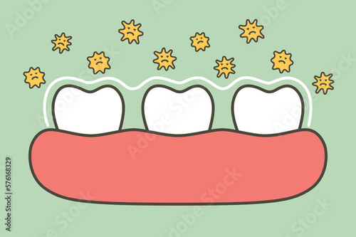 Healthy tooth by protection bacteria, microbe or virus around teeth - dental cartoon vector flat style