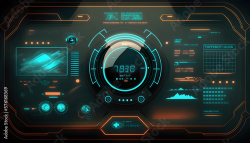 Technology abstract menu frame automotive HUD Background, glowing HUD elements. Artificial intelligence. Virtual graphic touch user interface. Dashboard display. Sci-fi and Hi-tech design