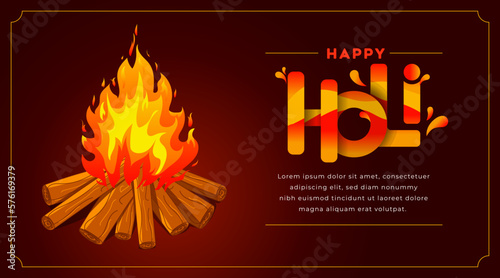 Readymade layout design template for Happy Holi, Holika Dahan, Holi fire creative banner, poster, logo, Icon, sticker, concept, greeting card, unit, label, web, mnemonic. The Indian festival of colors photo