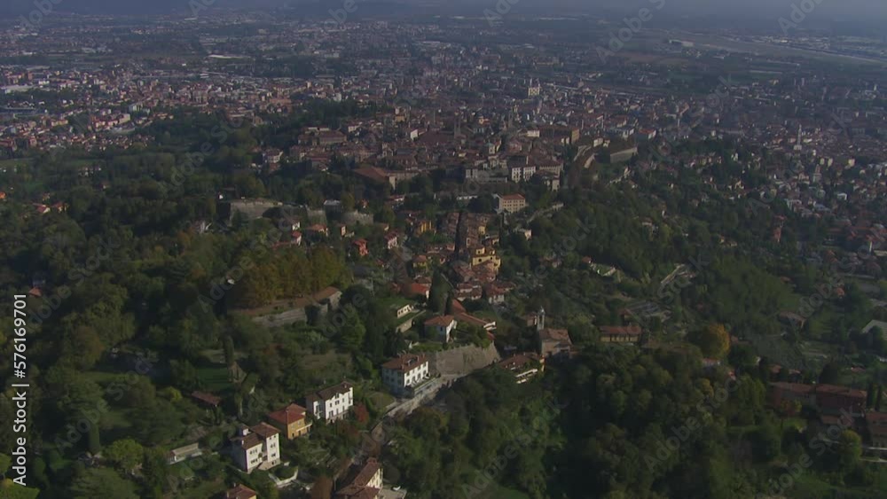Aerial shot of the Basilica di Santa Maria Maggiore in Bergamo during the day Aerial shot of the Basilica di Santa Maria Maggiore in Bergamo during the day