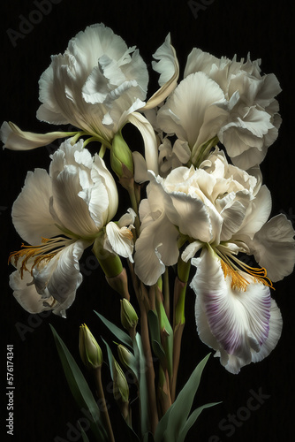 Beautiful Closeup Bouquet white iris flower with dark background