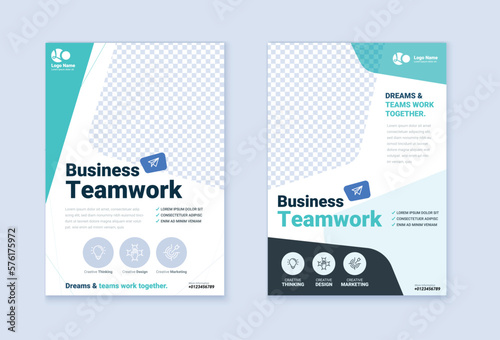 Business Brochure Concept. Flyer Design. Leaflets a4 Template. Banner illustrations. Modern flat outline style. Teamwork concept
