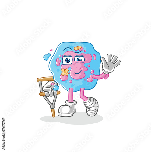 cell sick with limping stick. cartoon mascot vector