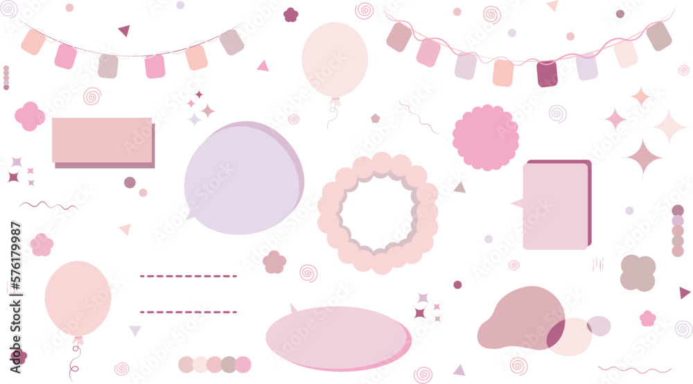 Set of pastel colorful handwritten speech bubbles and decoration ribbon frame cute simple balloon flower material, Vector stock Set of pastel colorful handwritten speech bubbles and decoration ribbon frame cute simple balloon flower material, Vector stock