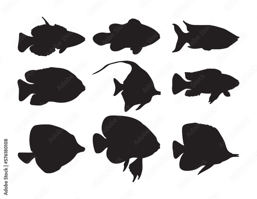 Fish silhouette set stencil templates decals for design Stock Vector Adobe Stock