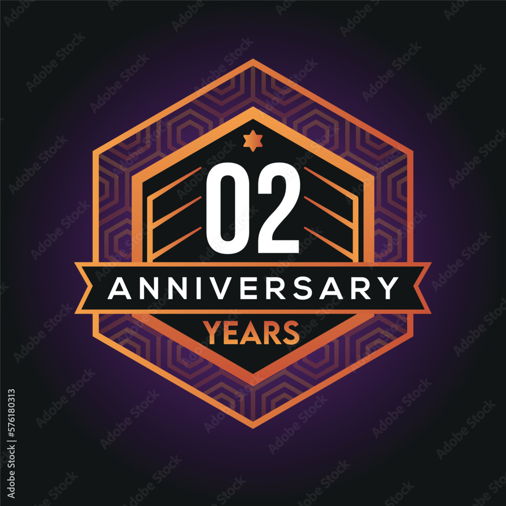02nd year anniversary celebration abstract logo design on vantage black background vector template