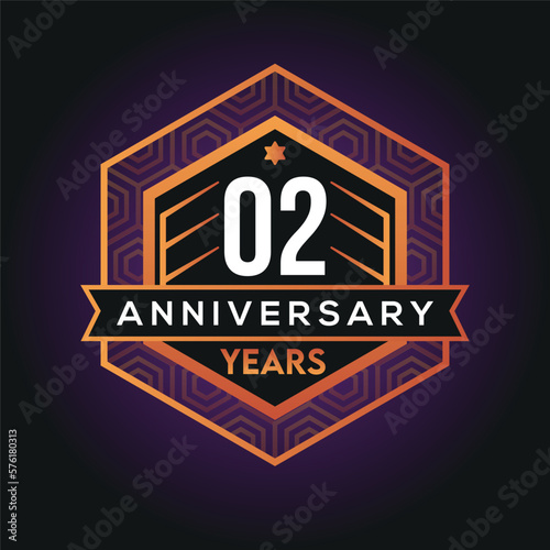02nd year anniversary celebration abstract logo design on vantage black background vector template