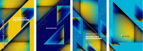 Set of abstract backgrounds - overlapping triangles with fluid gradients design. Collection of covers, templates, flyers, placards, brochures, banners
