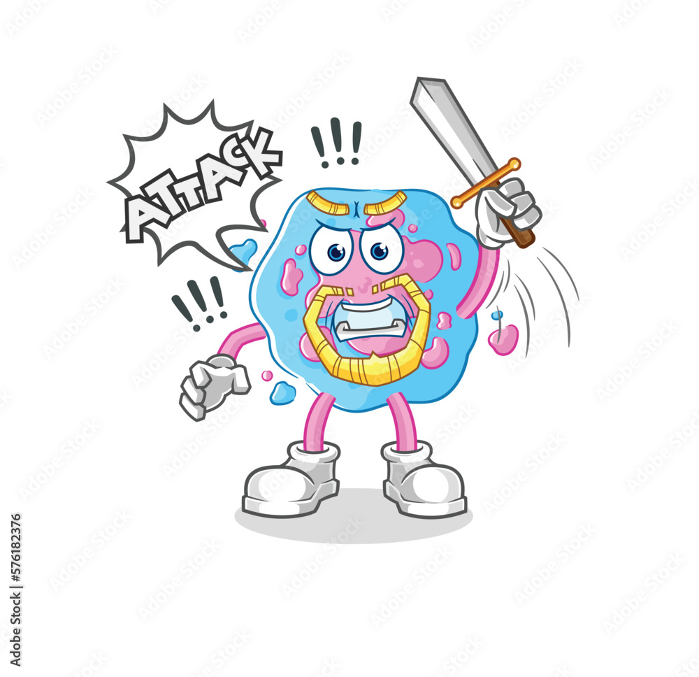 cell holding hand loudspeakers vector. cartoon character cell holding hand loudspeakers vector. cartoon character