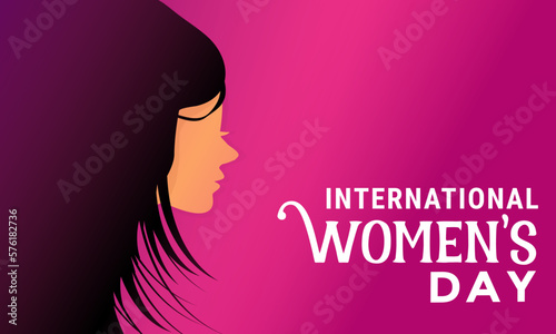 International Womens Day. Gender equity and gender equality for all. Women empowerment campaign, embrace equity. Illustration of women's faces with silky black hair facing aside. IWD theme.