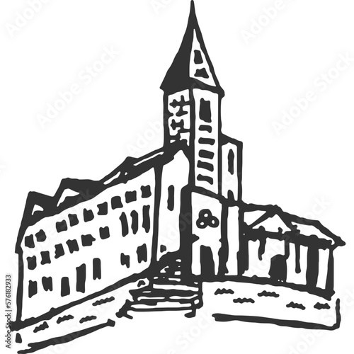 Whimsical Town Vintage Illustration Vector