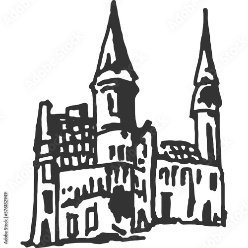 Whimsical Town Vintage Illustration Vector