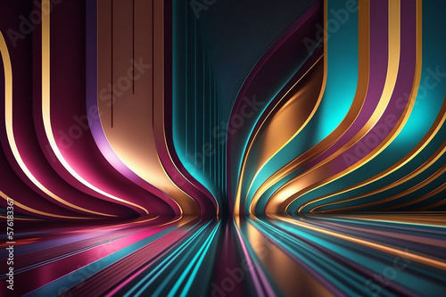 Canvastavla abstract background  bright neon rays and glowing lines, teal maroon gold creati