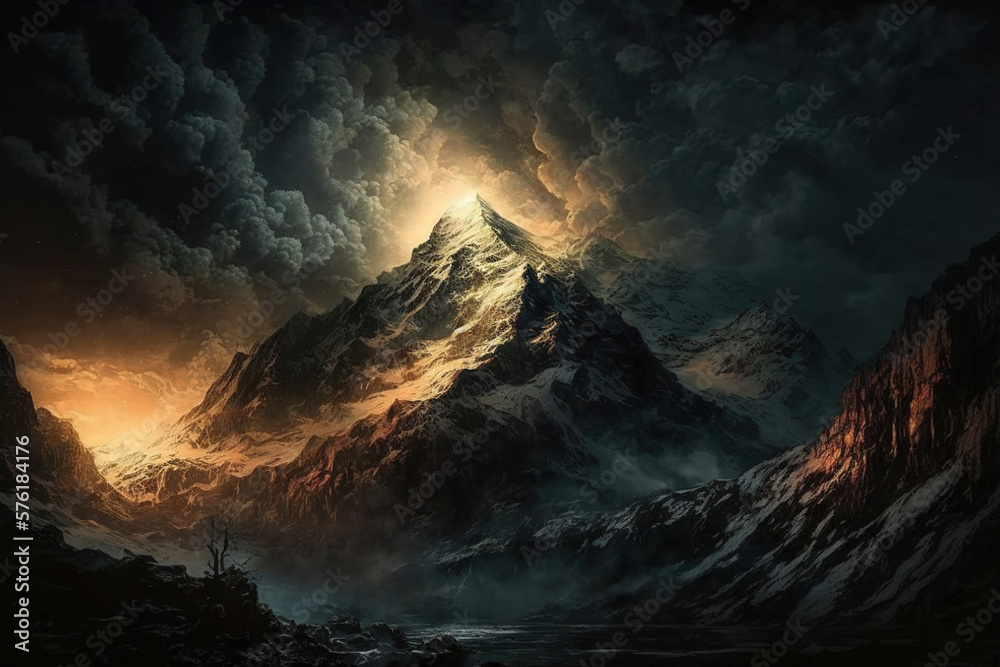 mountains covered in clouds cinematic view. Generative Ai