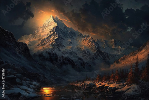 mountains covered in clouds cinematic view. Generative Ai © Shades3d