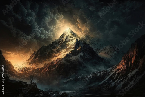 mountains covered in clouds cinematic view. Generative Ai