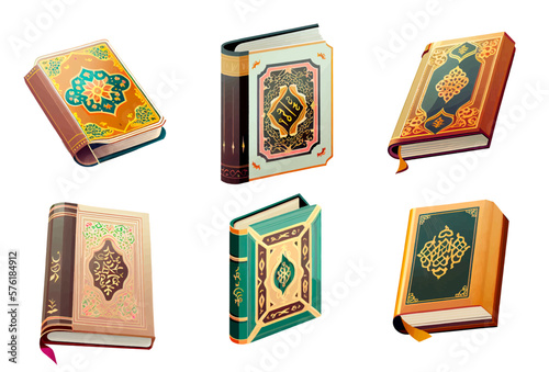 set vector illustration of muslim koran book ramadan concept