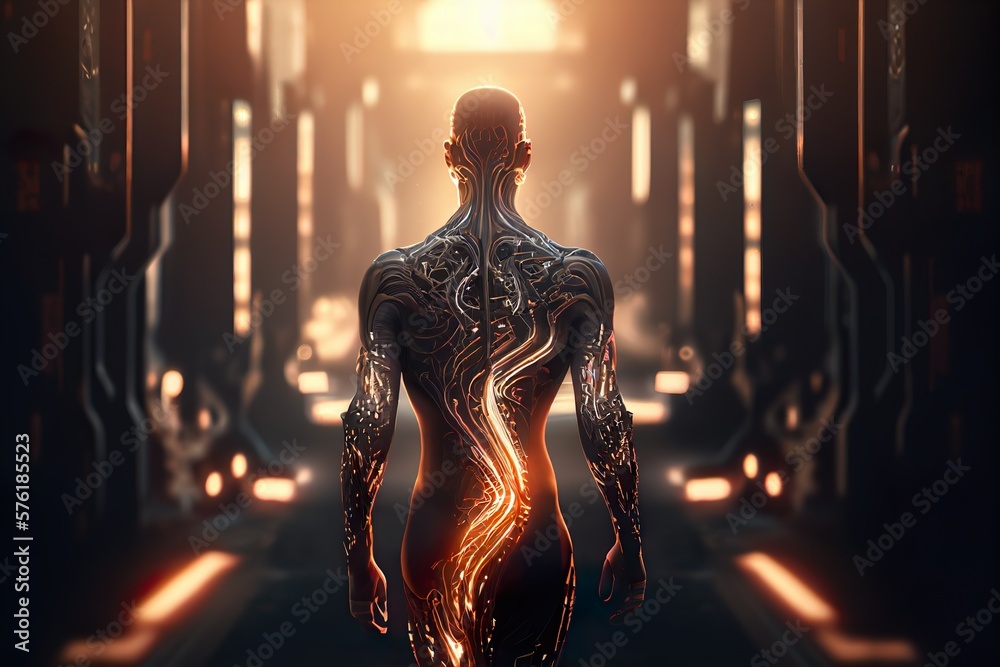 A glimpse into a future world of human cyborgs amidst the city's light trails A glimpse into a future world of human cyborgs amidst the city's light trails