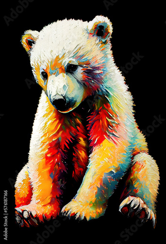 Polar Bear Cub abstract colorful palette-knife painting photo