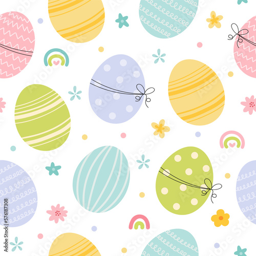 Cute seamless pattern with easter coloured eggs