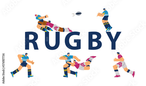 Rugby match banner or header for website design, flat vector illustration.