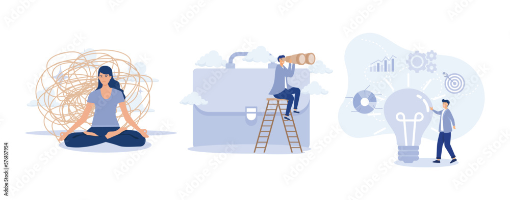 Stress management, Career future, Business intelligence, set flat vector modern illustration Stress management, Career future, Business intelligence, set flat vector modern illustration