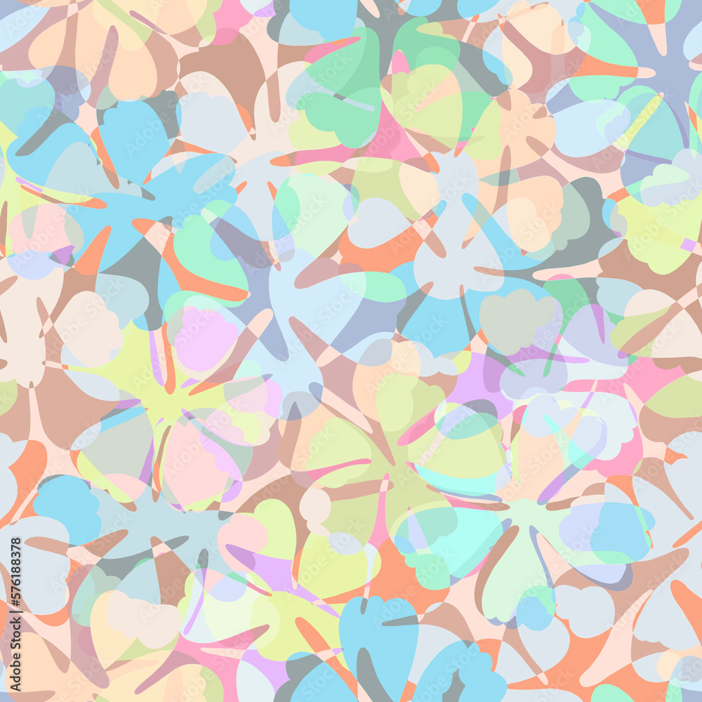 Spring botanical pattern with transparent mosaic flowers