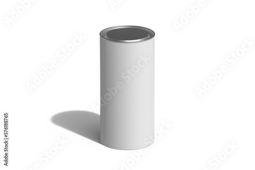 Spice powder packaging paper tube with metallic lid mockup blank image isolated isolated on white sun light effects