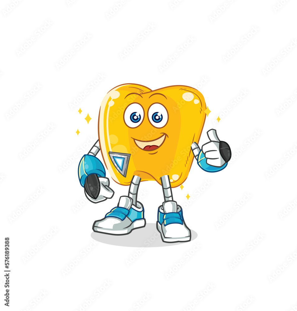 gold teeth robot character. cartoon mascot vector