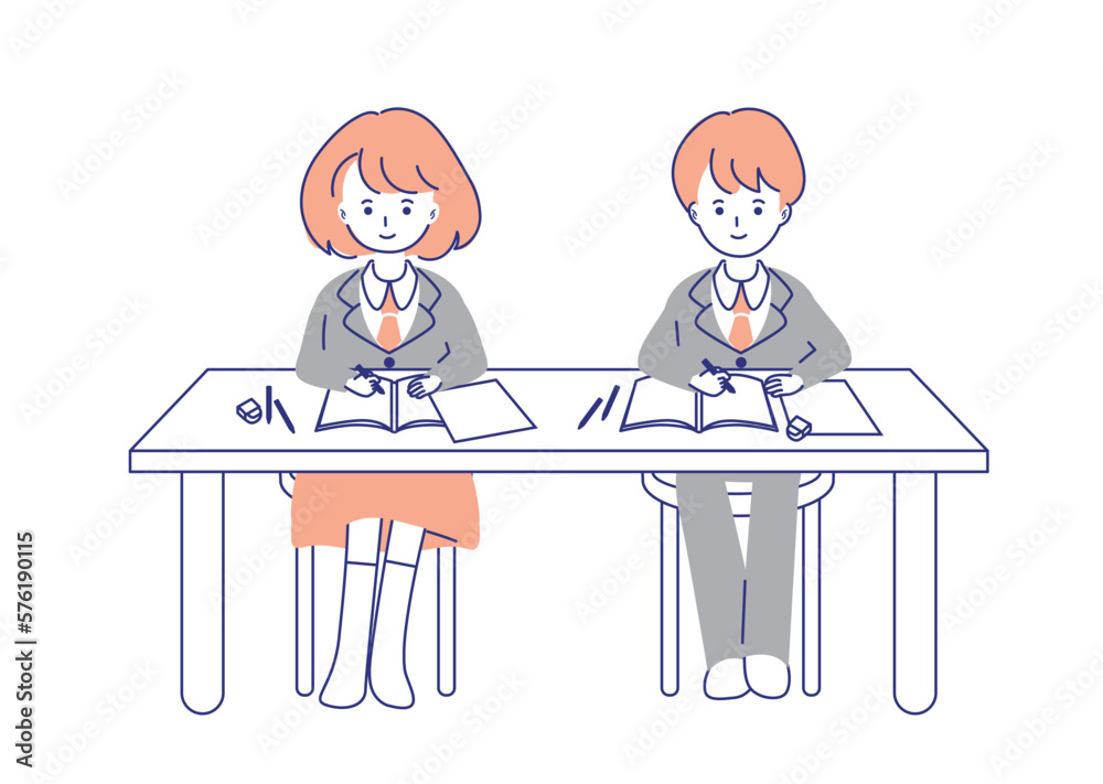 学生_男女_勉強中 students at the desk_01