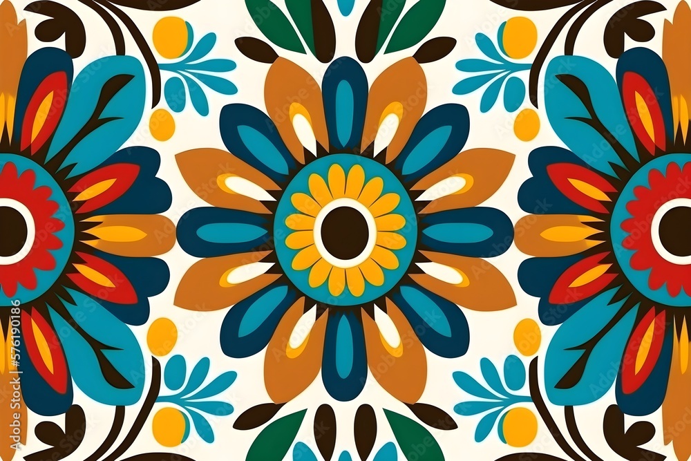 Traditional afican color flower pattern, Generative AI Traditional afican color flower pattern, Generative AI