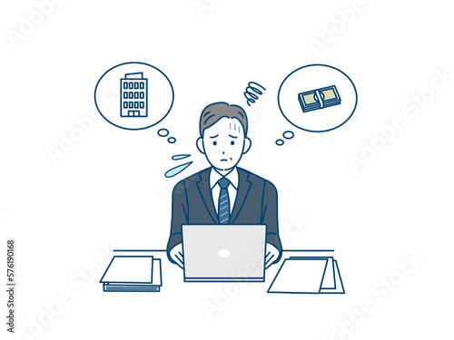 会社の経営がうまくいかない経営者の男性のイラスト