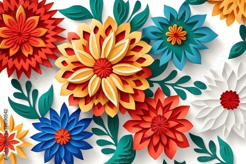 Colorful 3D flower pattern background, Generative AI