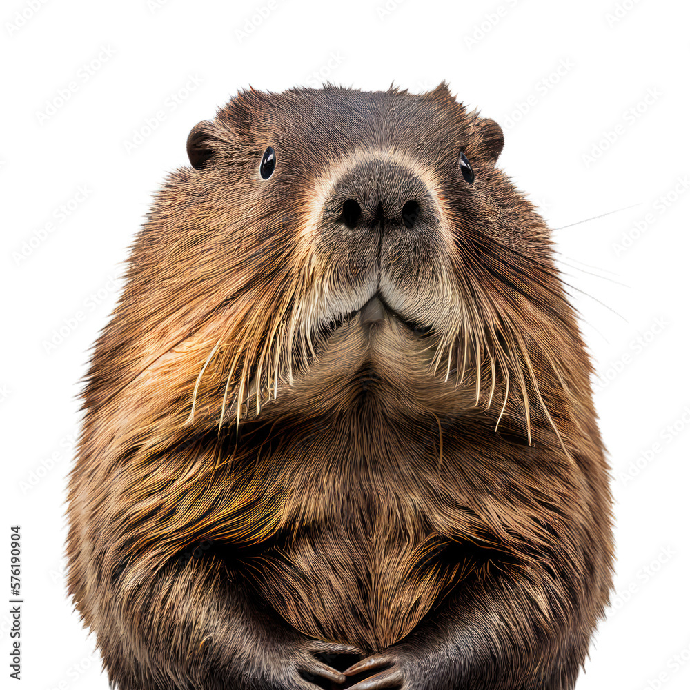 beaver face shot , isolated on transparent background cutout , generative ai - obrazy, fototapety, plakaty 