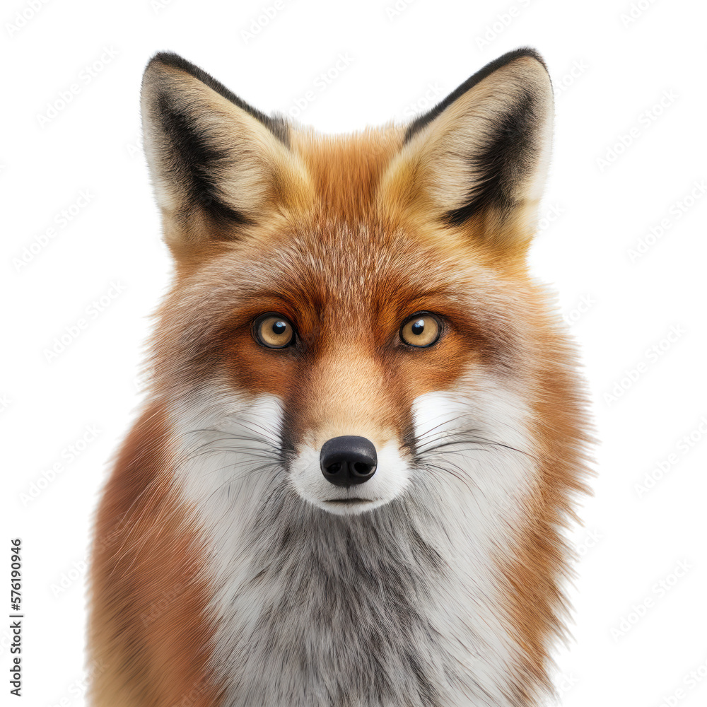 fox face shot , isolated on transparent background cutout , generative ai
