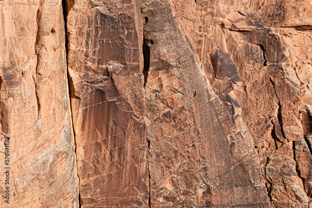 Rock wall textured in a cliff in the Grand Canyon.
