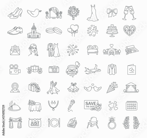 Collection of beautiful thin line style vector wedding icons