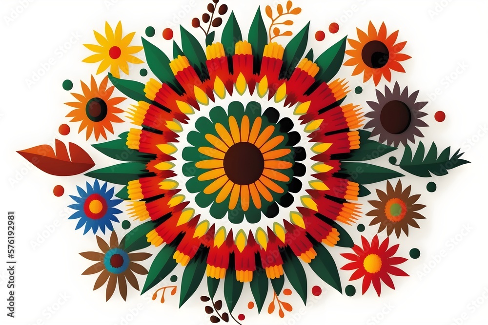 Indigenous flower pattern in traditional color, Generative AI Indigenous flower pattern in traditional color, Generative AI