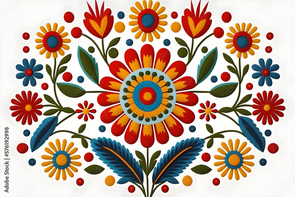 Fototapeta premium Indigenous flower pattern in traditional color, Generative AI