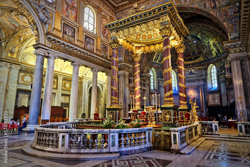 Main altar in Basilica di Santa Maria Maggiore, largest Marian church in Rome. Mosaics in apses are oldest representations of Mary in Christian Late Antiquity. Completed in 1743. photo