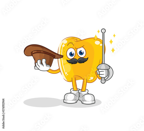 gold teeth fencer character. cartoon mascot vector