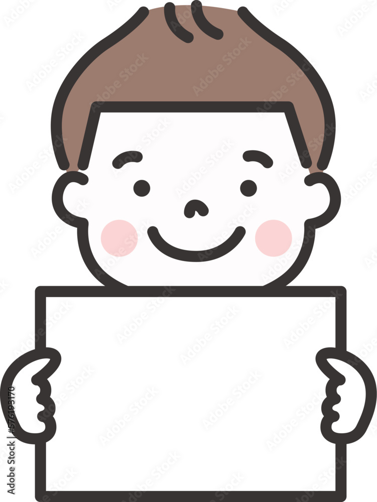 白いボードを持つ男の子のイラスト 白いボードを持つ男の子のイラスト